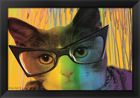 Framed Cat in Glasses Print