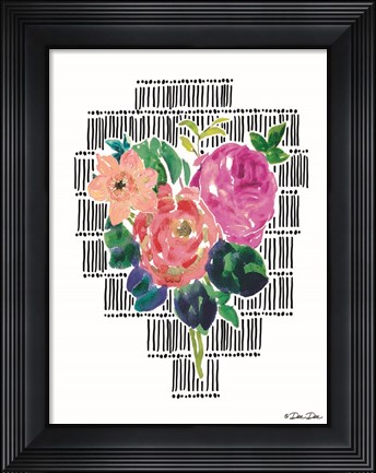 Framed Watercolor Floral with Black Lines II Print