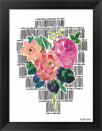 Framed Watercolor Floral with Black Lines II Print