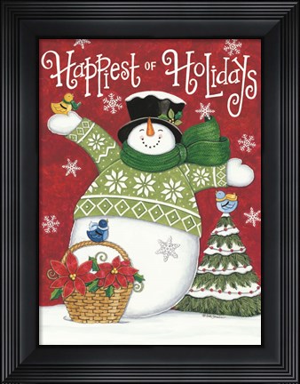Framed Happiest of Holidays Snowman Print