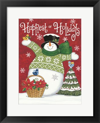 Framed Happiest of Holidays Snowman Print