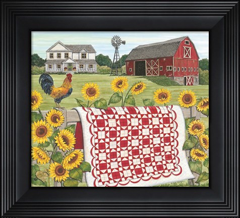Framed Red &amp; White Farm Quilt Print