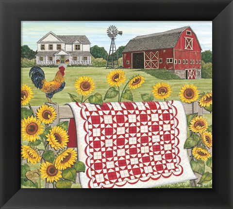 Framed Red &amp; White Farm Quilt Print