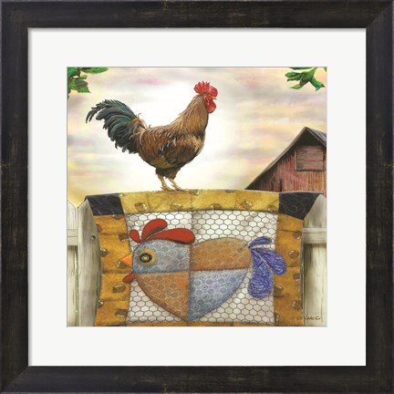 Framed Rooster and Quilt Print