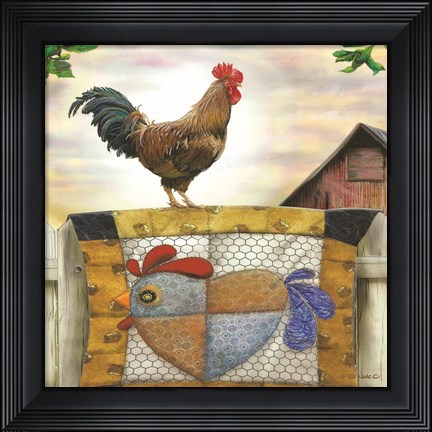 Framed Rooster and Quilt Print