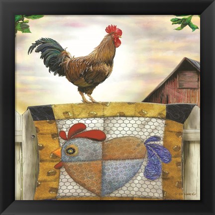 Framed Rooster and Quilt Print