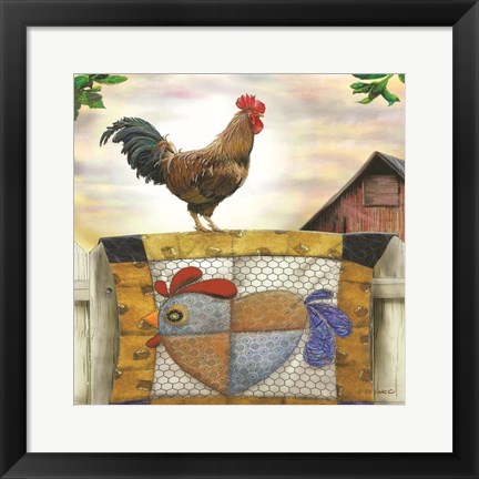 Framed Rooster and Quilt Print