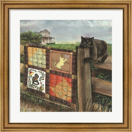 Framed Quilt Cat Print