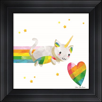 Framed Rainbow Caticorn I Print