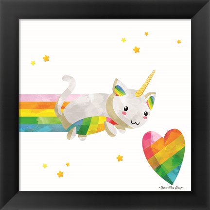 Framed Rainbow Caticorn I Print